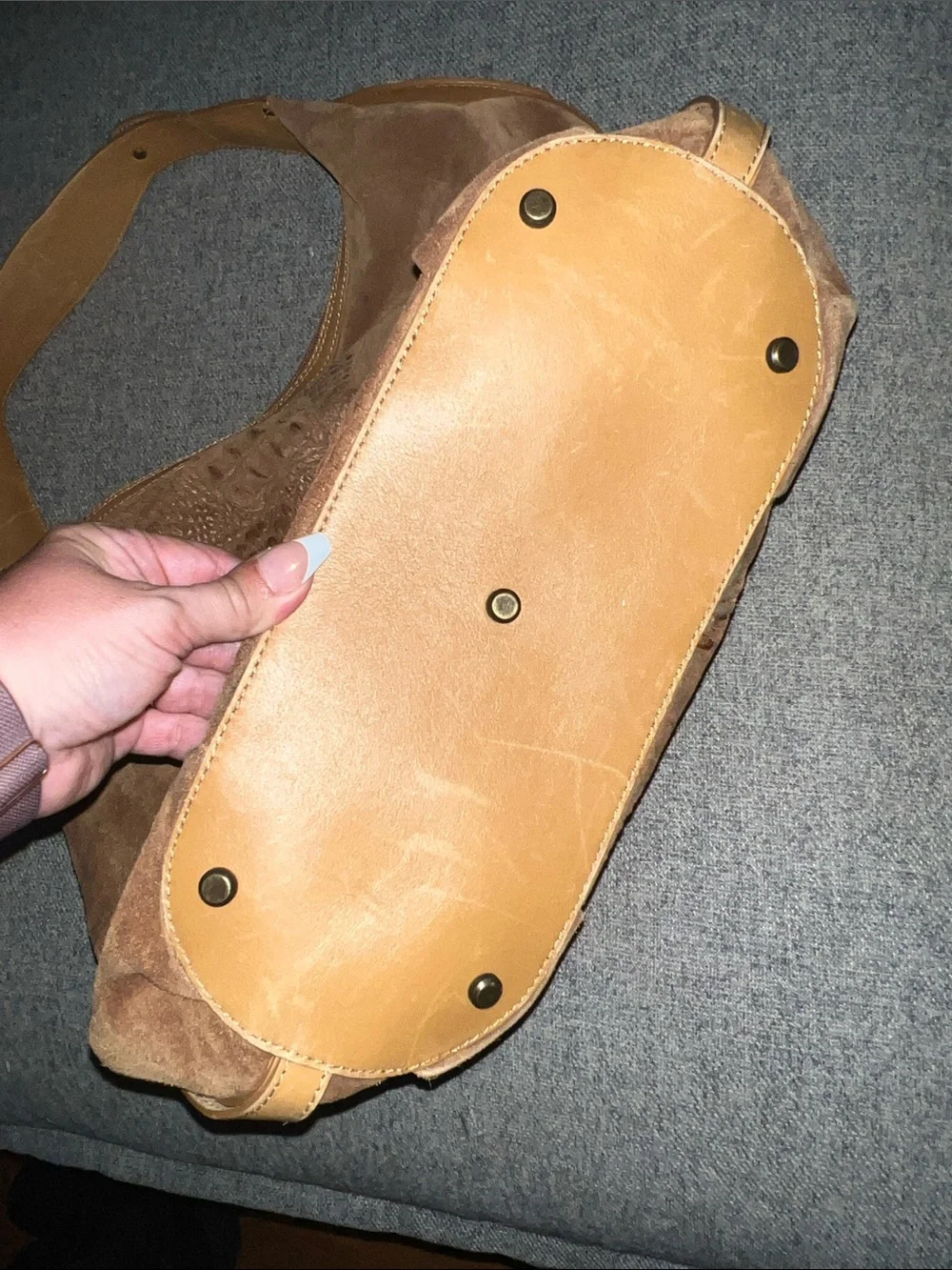 Donald J. Pliner Suede Croc-Embossed Hobo Bag in Brown EUC